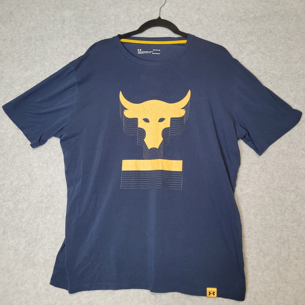 Under Armour Mens Project Rock Brahma Bull HeatGear T-Shirt Navy Blue Large
